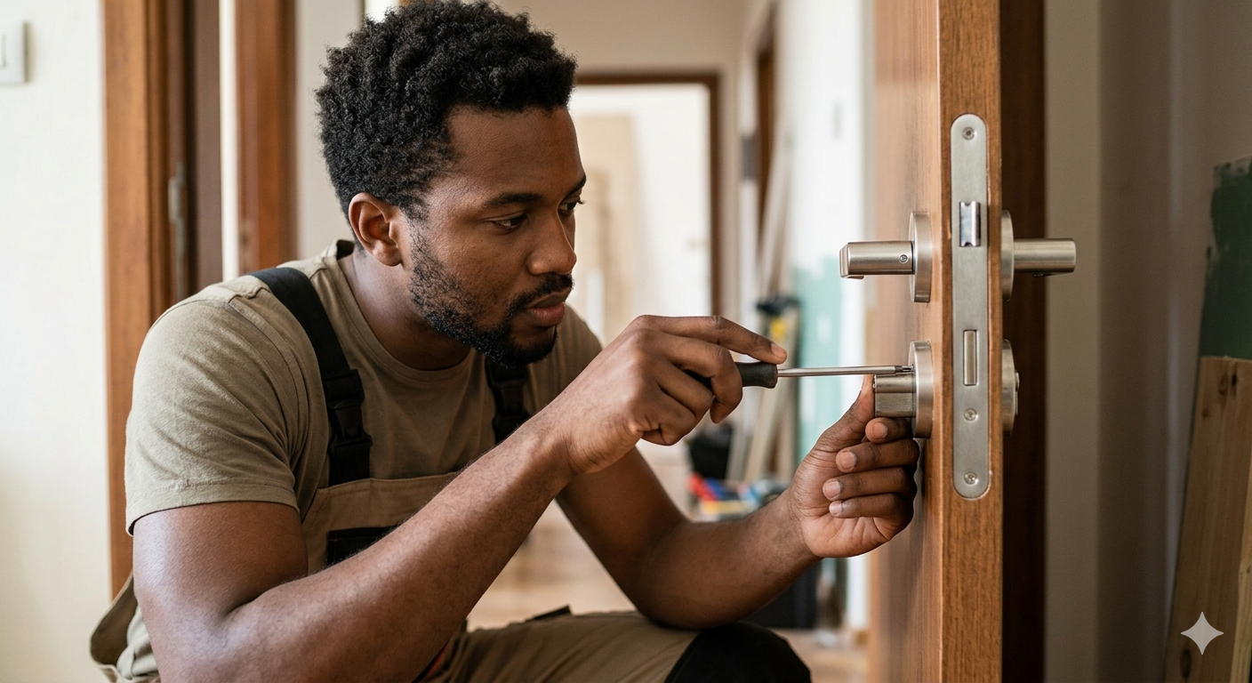 Handy-man-working-on-Door-Lock